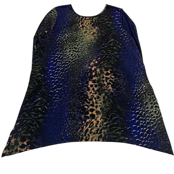 Clara Sunwoo XL Asymmetrical Tunic Top Blue Animal Print Stretch Made in USA - Picture 5 of 5